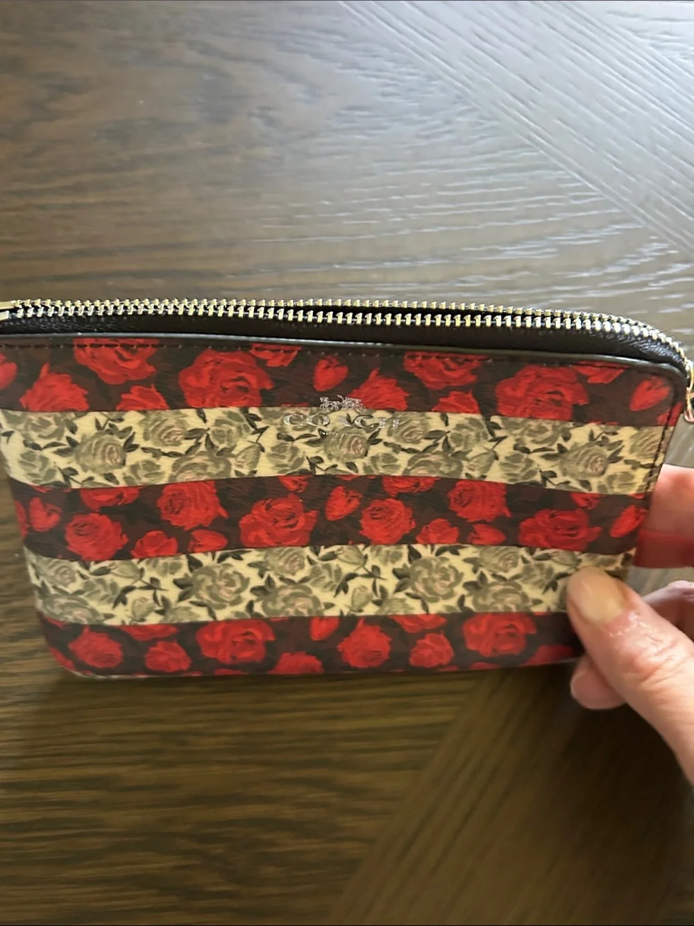 Coach Americana Floral Striped Corner Zip Wristlet FULL INCLUSION NWT